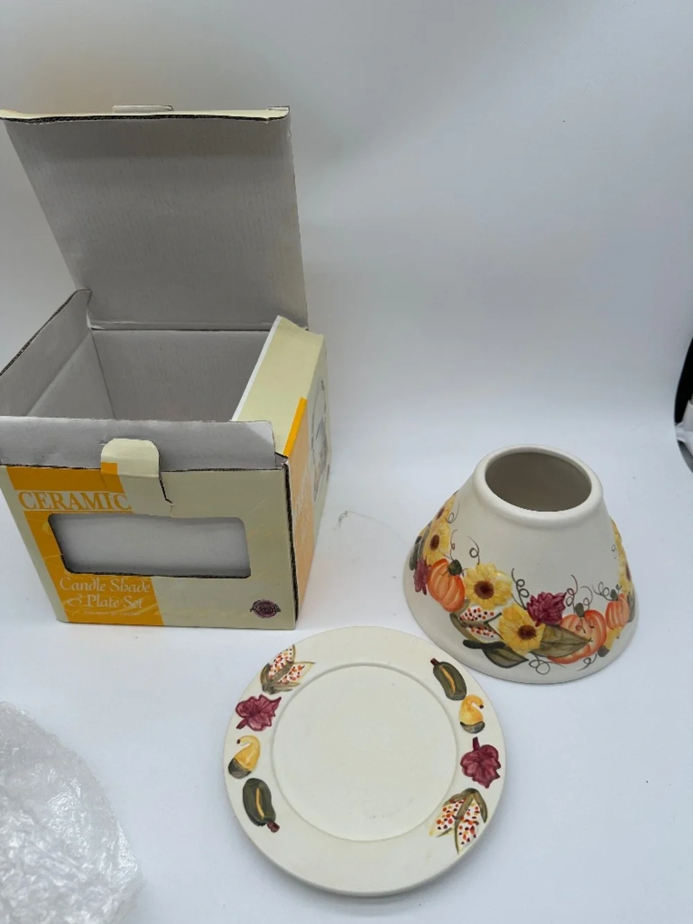 Fall Pumpkins & Sunflowers Ceramic Large Jar Candle Shade & Plate Set